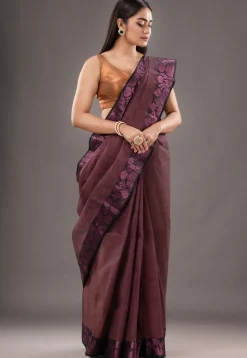 Handloom Pure Cotton Tant Saree in Brown