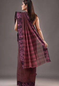 Handloom Pure Cotton Tant Saree in Brown