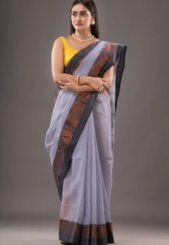Handloom Pure Cotton Tant Saree in Grey