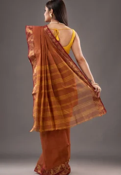 Handloom Pure Cotton Tant Saree in Rust