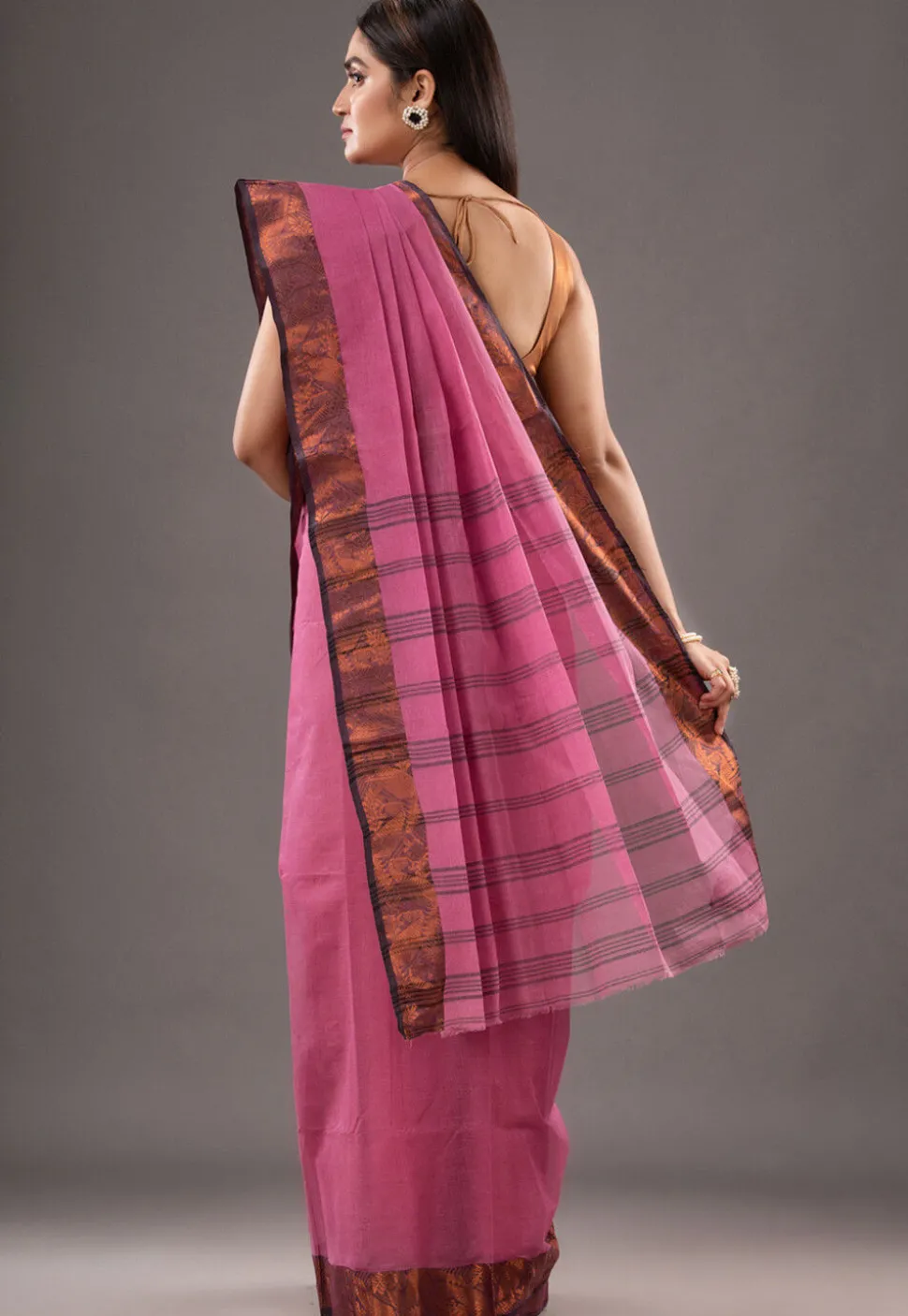 Handloom Pure Cotton Tant Saree in Pink