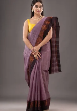 Handloom Pure Cotton Tant Saree in Purple