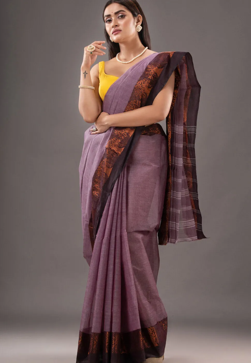 Handloom Pure Cotton Tant Saree in Purple