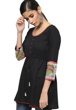 Handloom Pure Cotton Tunic in Black
