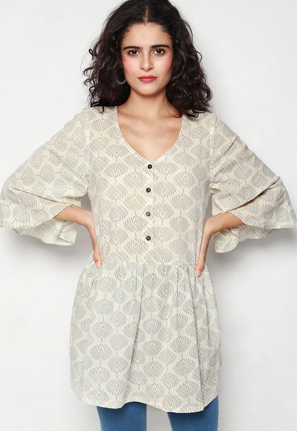 Handloom Pure Cotton Tunic in Cream