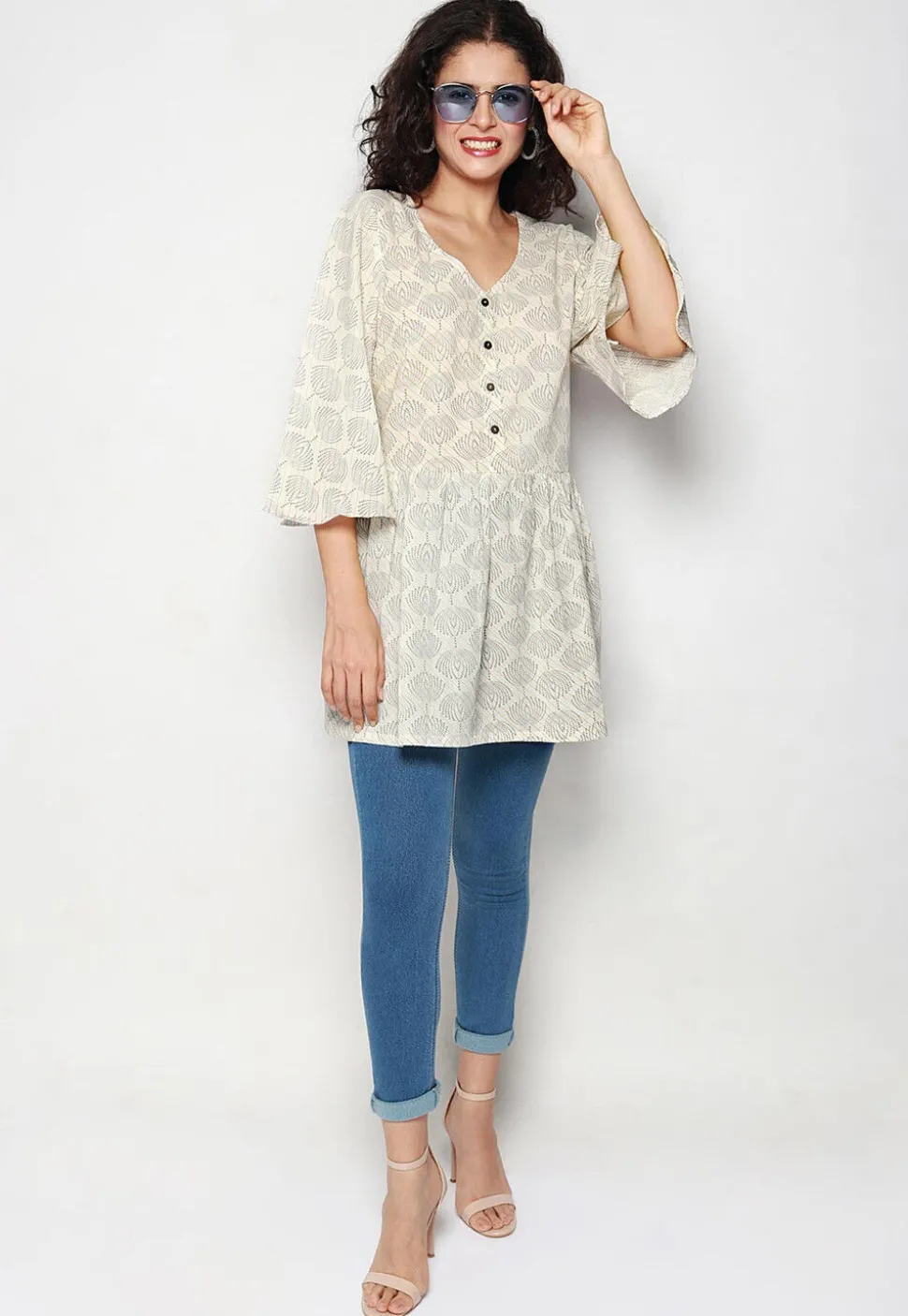 Handloom Pure Cotton Tunic in Cream