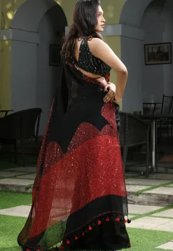 Handloom Pure Linen Saree in Black