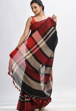 Handloom Pure Linen Saree in Black