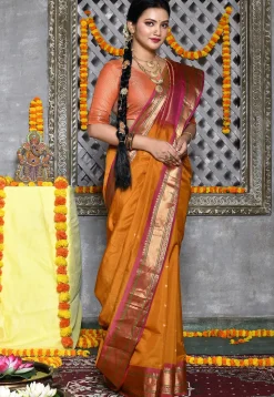 Handloom Pure Silk Cotton Gadwal Saree in Mustard