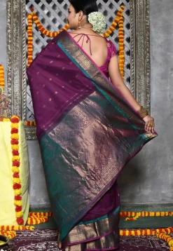 Handloom Pure Silk Cotton Gadwal Saree in Dark Purple