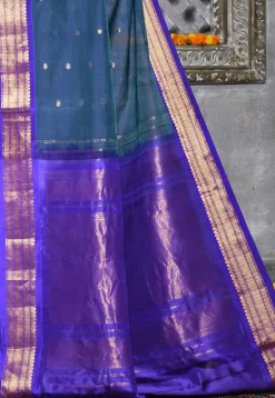 Handloom Pure Silk Cotton Gadwal Saree in Teal Blue