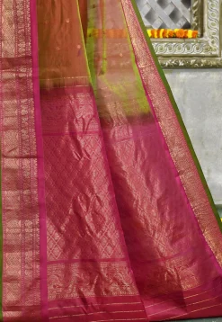 Handloom Pure Silk Cotton Gadwal Saree in Brown