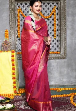 Handloom Pure Silk Cotton Gadwal Saree in Magenta