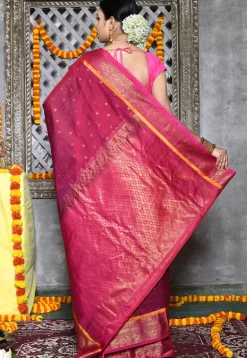 Handloom Pure Silk Cotton Gadwal Saree in Magenta