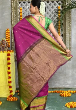 Handloom Pure Silk Cotton Gadwal Saree in Magenta
