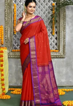 Handloom Pure Silk Cotton Gadwal Saree in Red