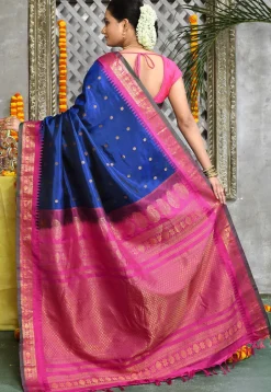 Handloom Pure Silk Gadwal Saree in Royal Blue