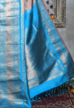 Handloom Pure Silk Gadwal Saree in Beige and Blue Dual Tone