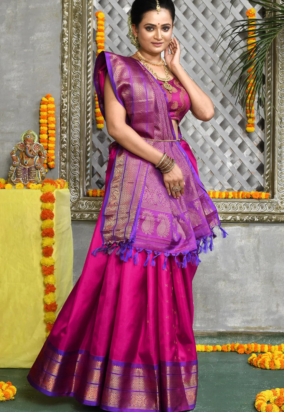 Handloom Pure Silk Gadwal Saree in Pink