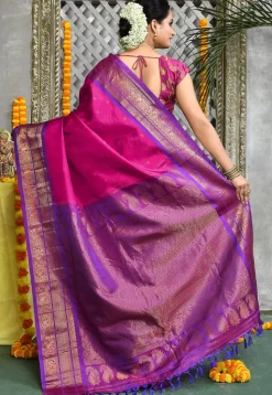 Handloom Pure Silk Gadwal Saree in Pink