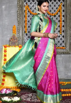 Handloom Pure Silk Gadwal Saree in Magenta