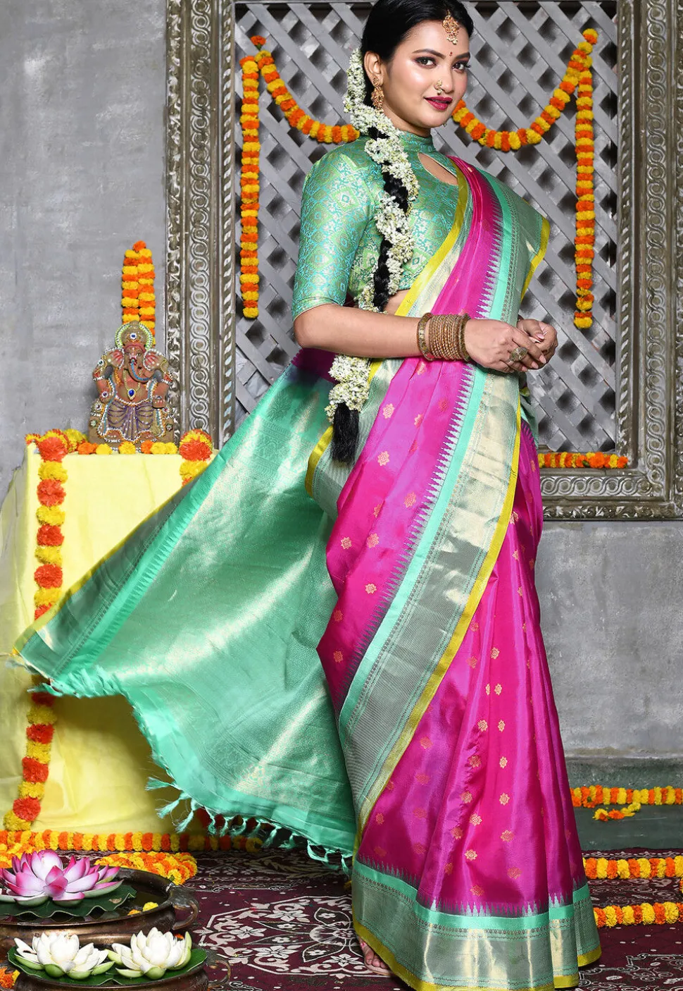 Handloom Pure Silk Gadwal Saree in Magenta