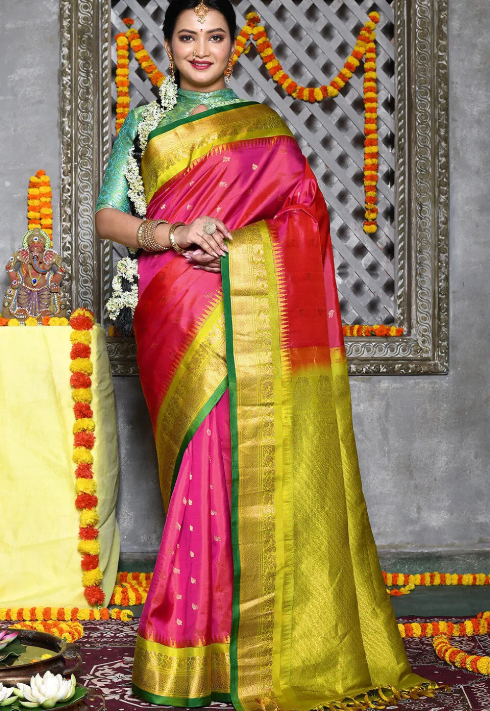 Handloom Pure Silk Gadwal Saree in Pink