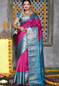 Handloom Pure Silk Gadwal Saree in Magenta