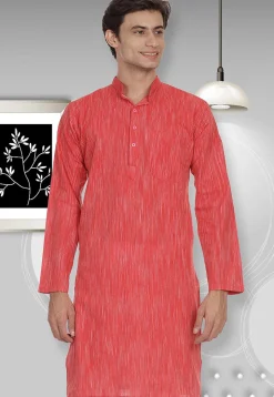 Handloom South Cotton Kurta in Coral Red