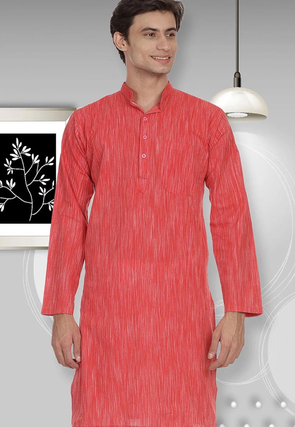 Handloom South Cotton Kurta in Coral Red
