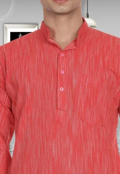 Handloom South Cotton Kurta in Coral Red