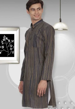 Handloom South Cotton Kurta in Navy Blue