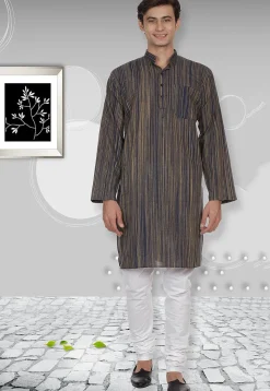 Handloom South Cotton Kurta in Navy Blue