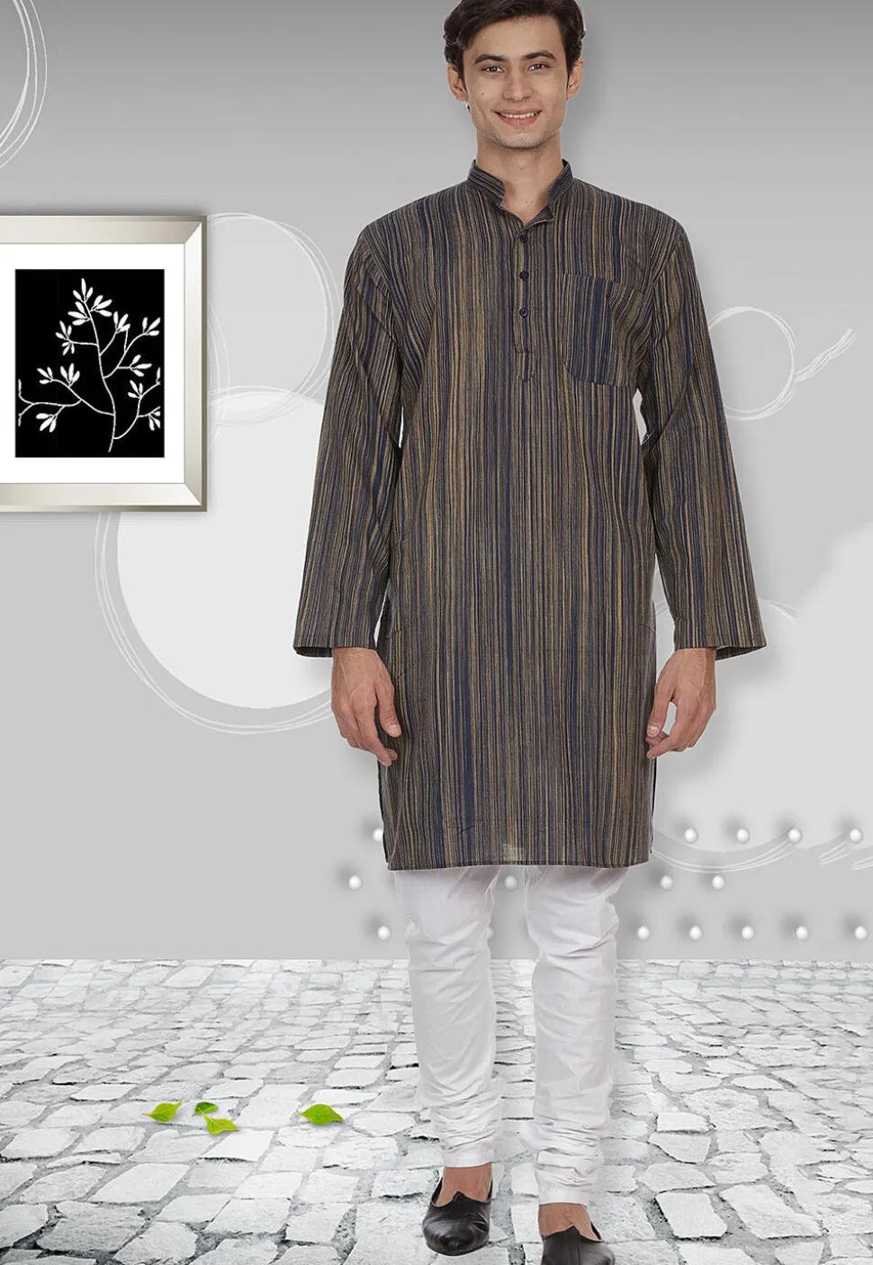 Handloom South Cotton Kurta in Navy Blue