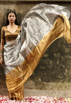 Handloom Tissue Shimmer Saree in Silver and Bronze
