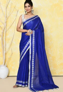 Handloom Tissue Silk Saree in Navy Blue
