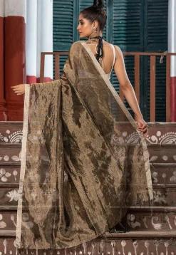 Handloom Tissue Silk Saree in Grey and Golden