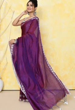 Handloom Tissue Silk Saree in Violet