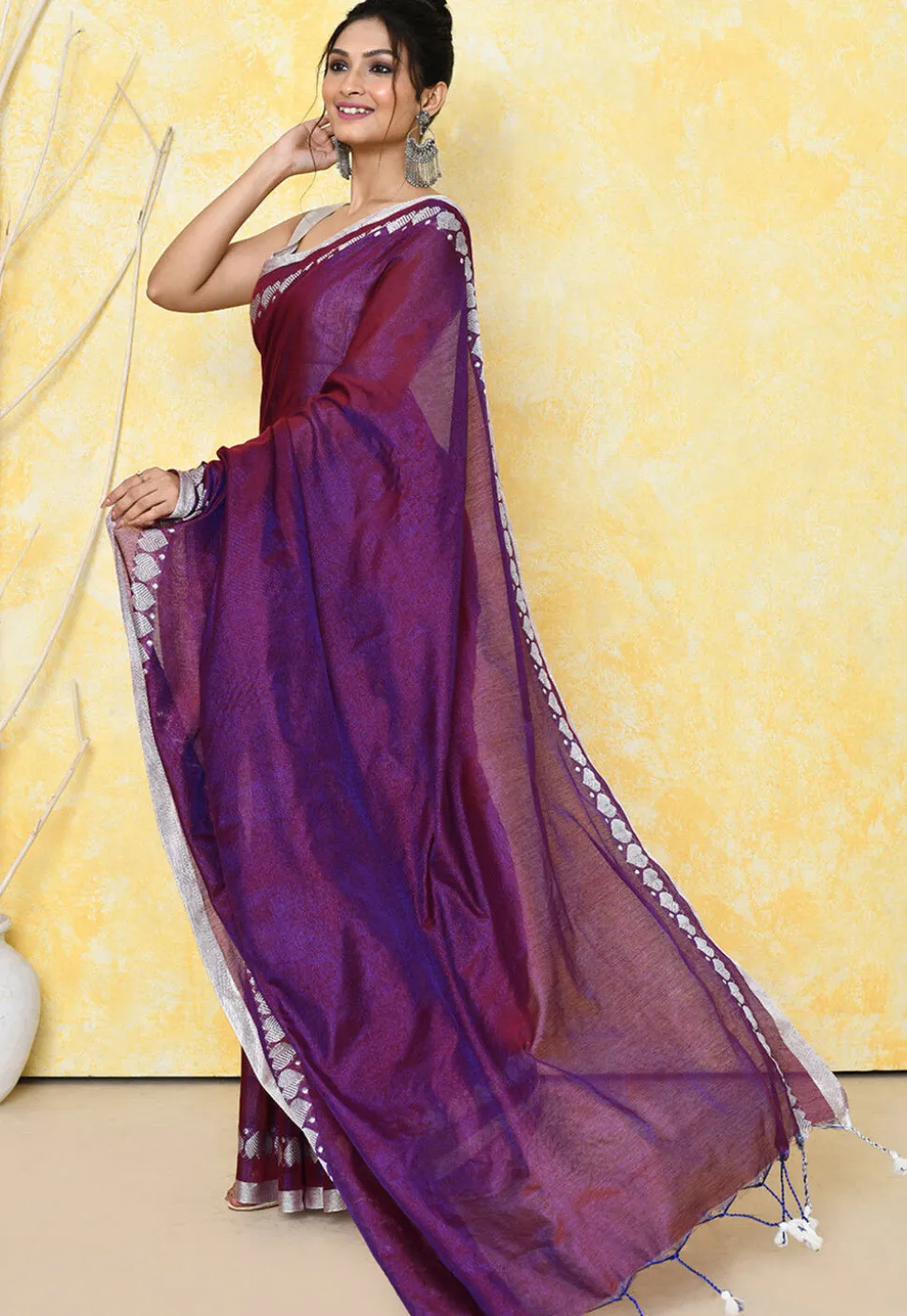Handloom Tissue Silk Saree in Violet