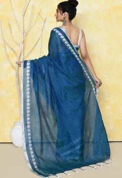 Handloom Tissue Silk Saree in Teal Blue