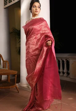 Handloom Tussar Silk Saree in Pink