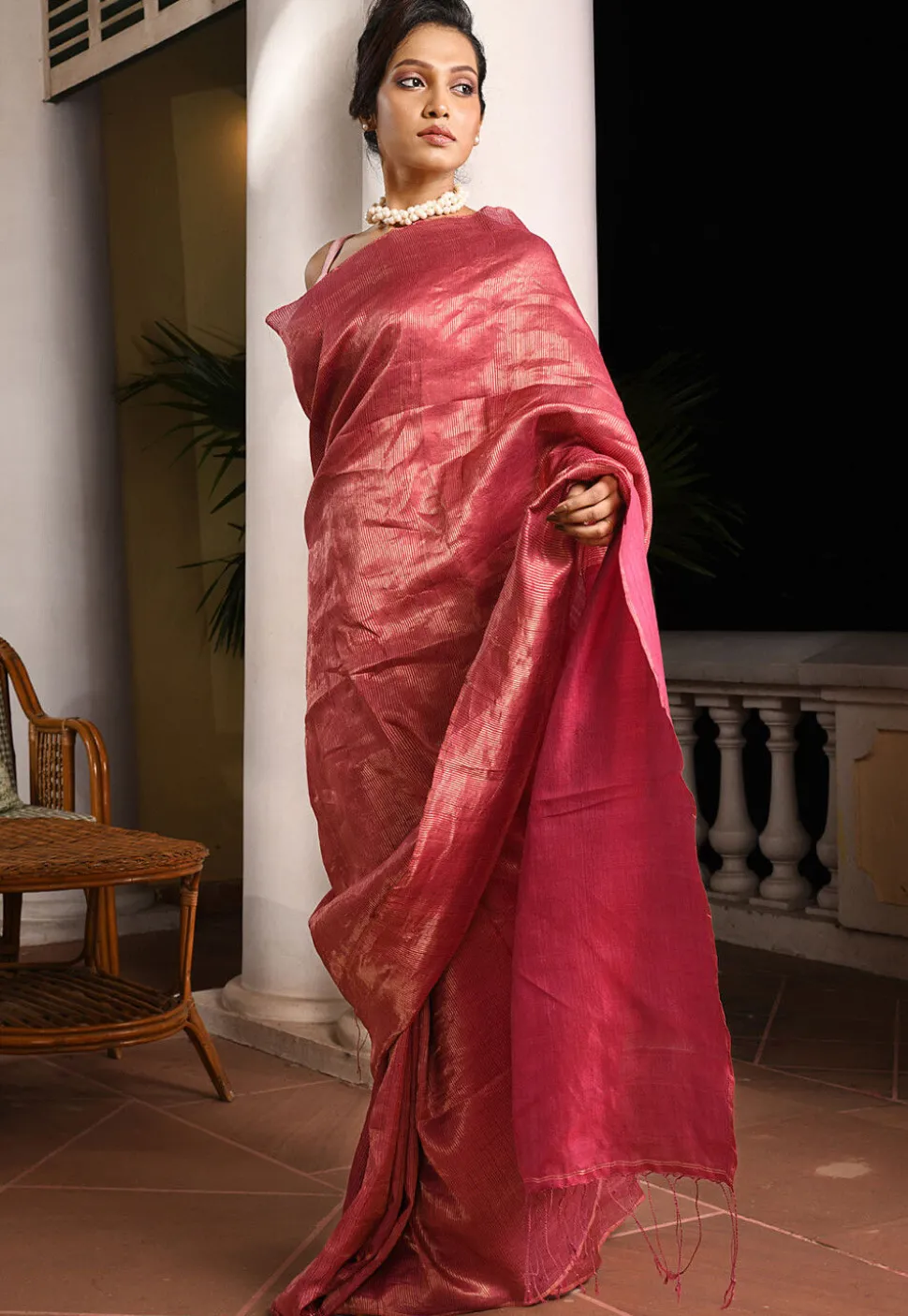 Handloom Tussar Silk Saree in Pink