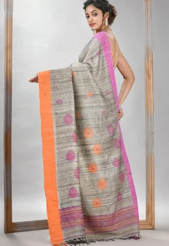 Handloom Tussar Silk Saree in Grey