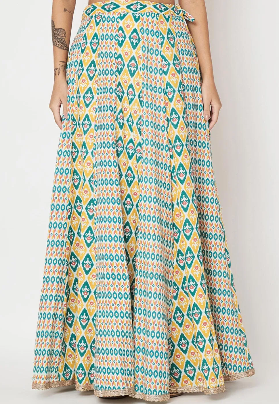 Ikat Print Cotton Skirt in Multicolor