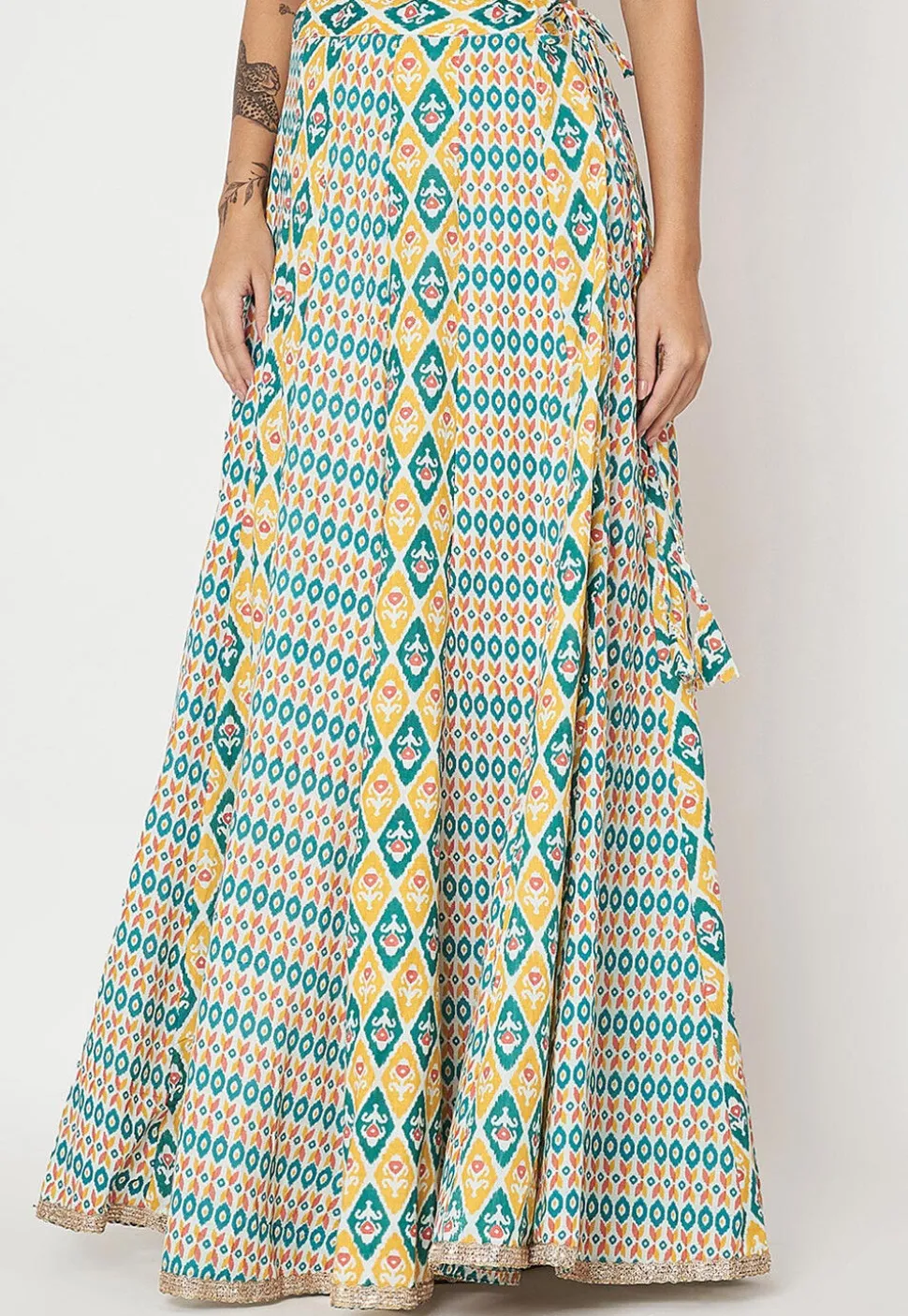Ikat Print Cotton Skirt in Multicolor