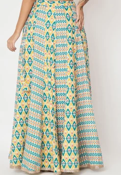Ikat Print Cotton Skirt in Multicolor