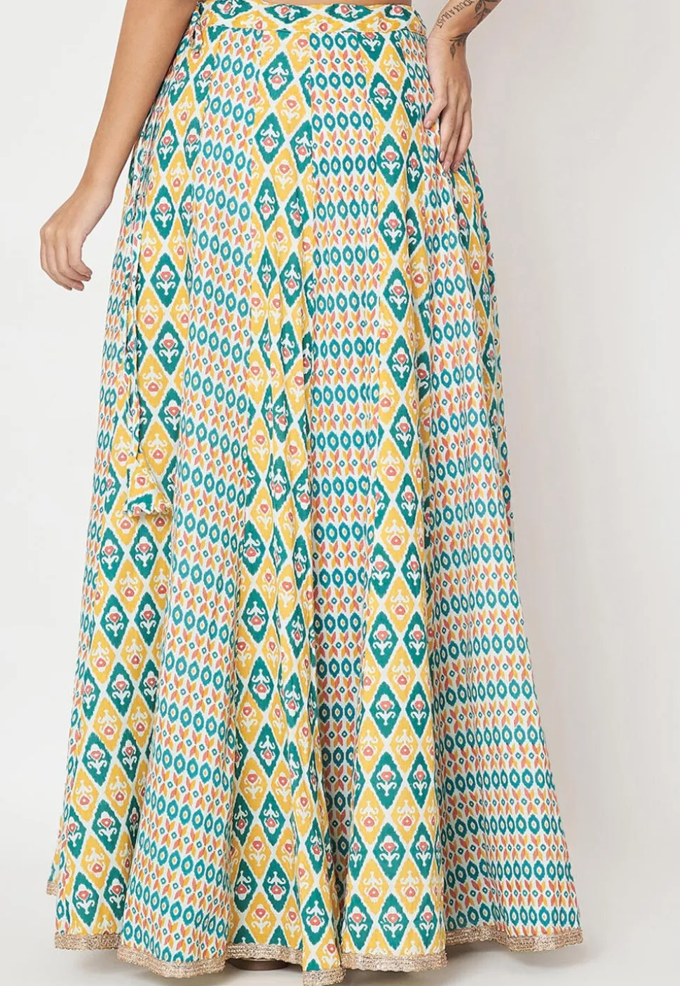 Ikat Print Cotton Skirt in Multicolor
