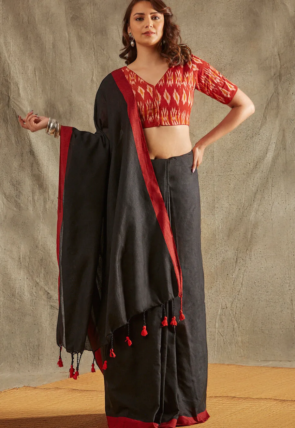 Ikat Printed Cotton Blouse in Red