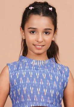 Ikat Printed Cotton Co-Ord Set in Light Blue