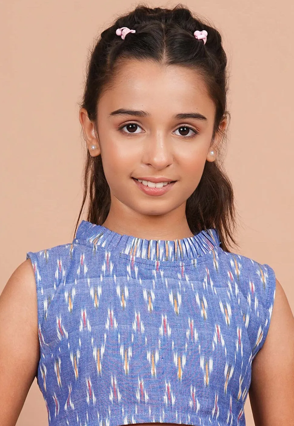 Ikat Printed Cotton Co-Ord Set in Light Blue